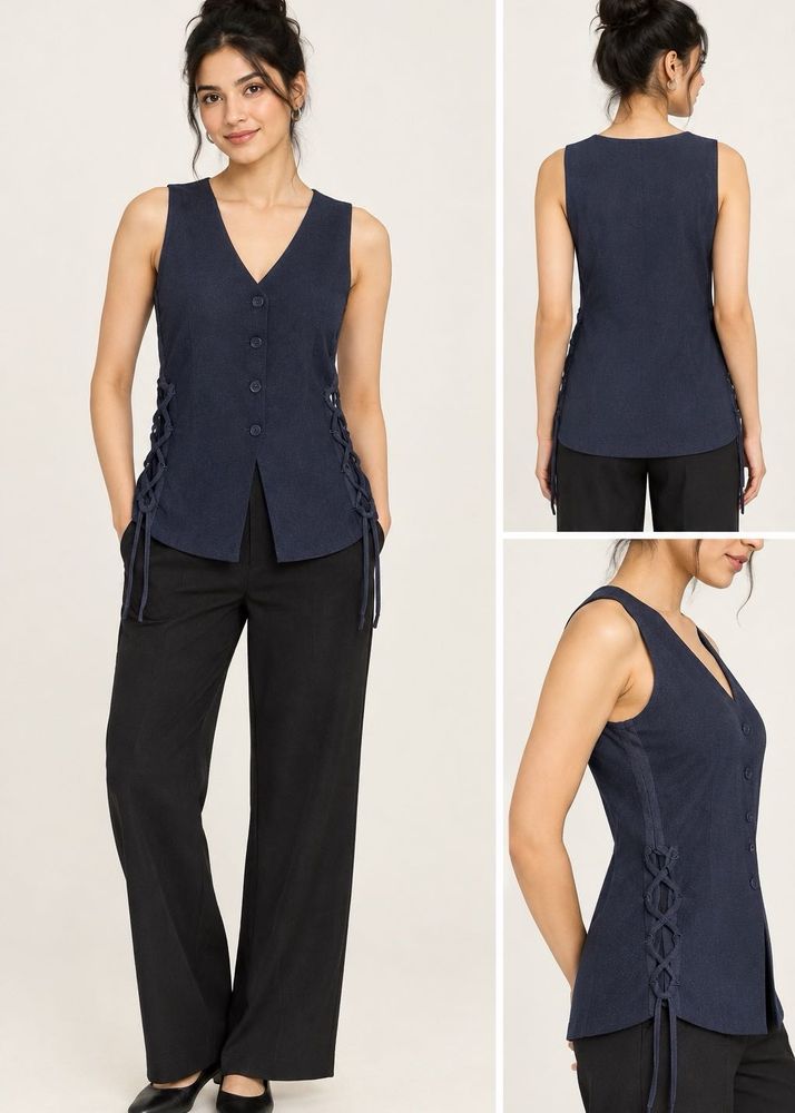 Navy Blue Lace-Up Vest