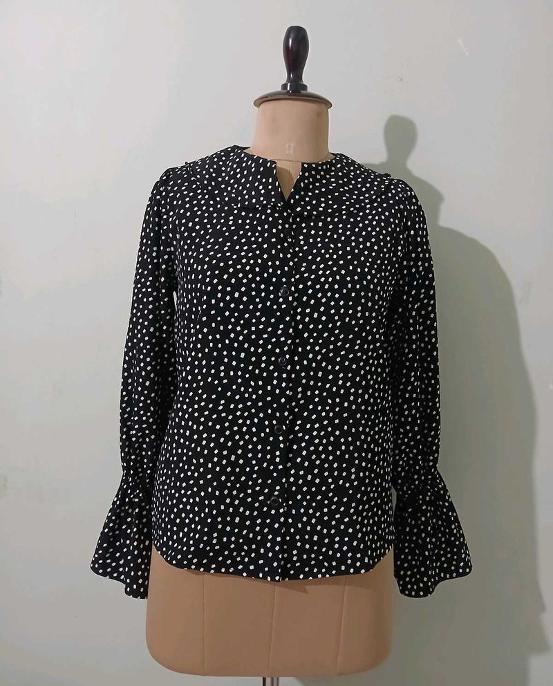 Vintage Chic Polka Dot Bell Sleeve Blouse