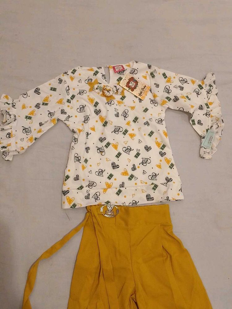 Cute Girls' Heart Print Top &amp; Palazzo Set