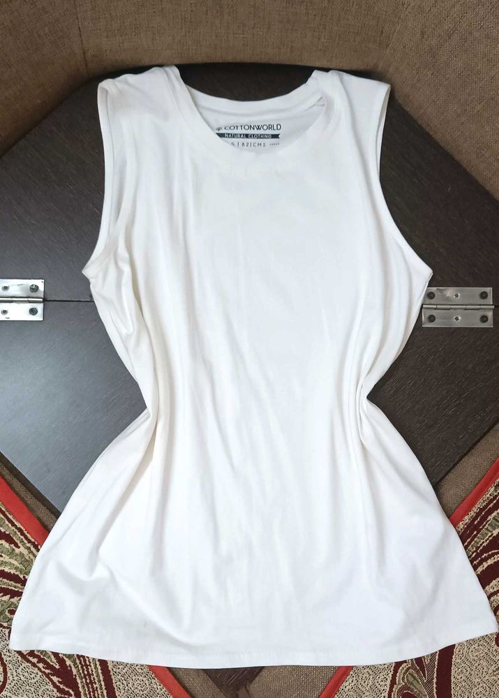 Cottonworld White Sleeveless Top
