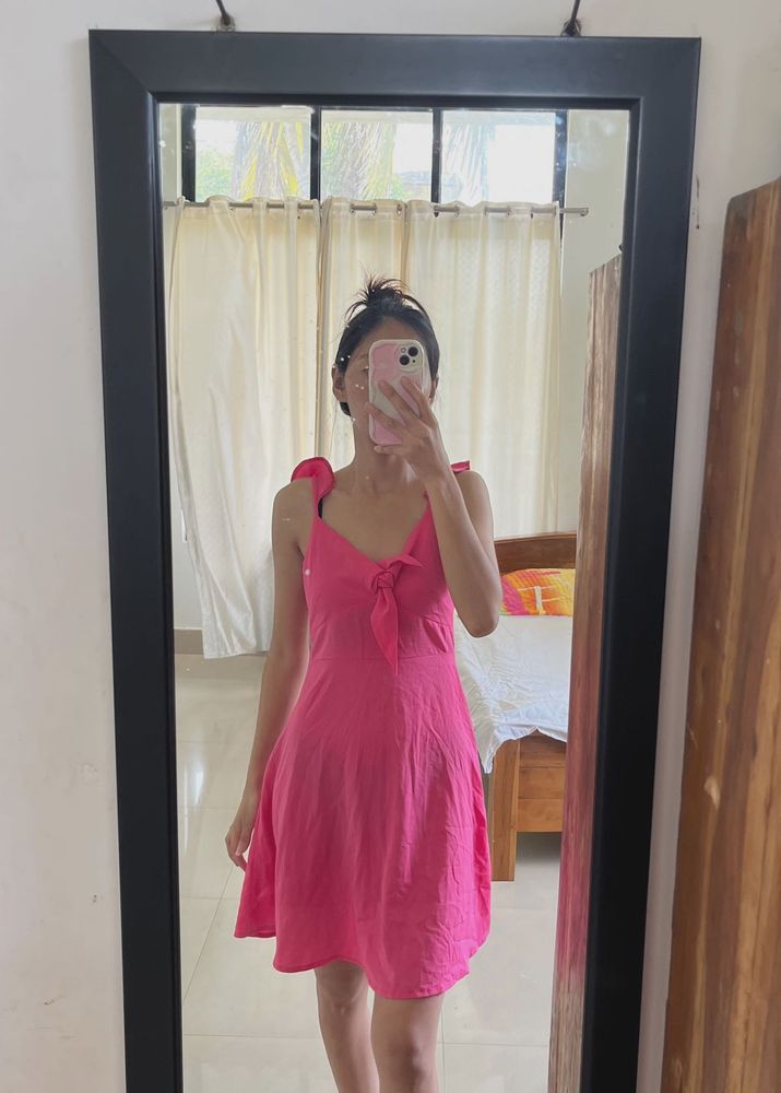 Vibrant Pink Tie-Front Mini Dress