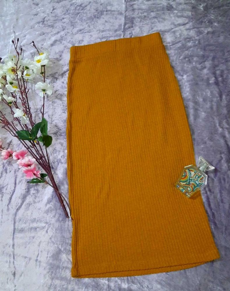Mustard Ribbed Knit Skirt