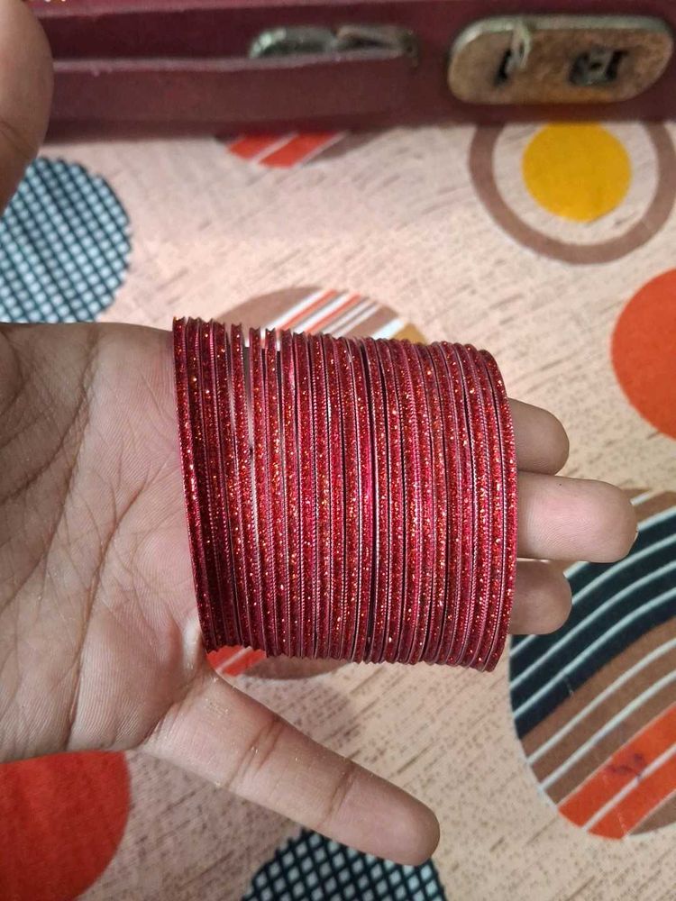 Red Glitter Bangles Set