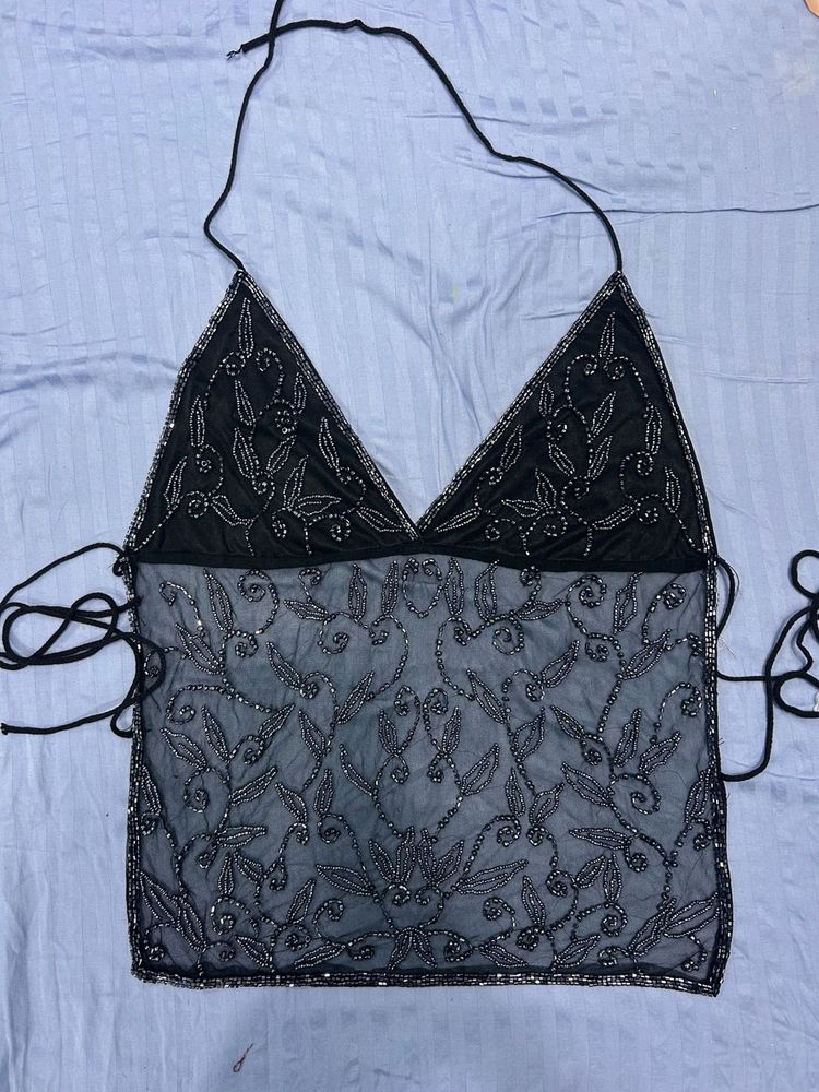 Y2K Viral Beaded Chatpata Halter Top