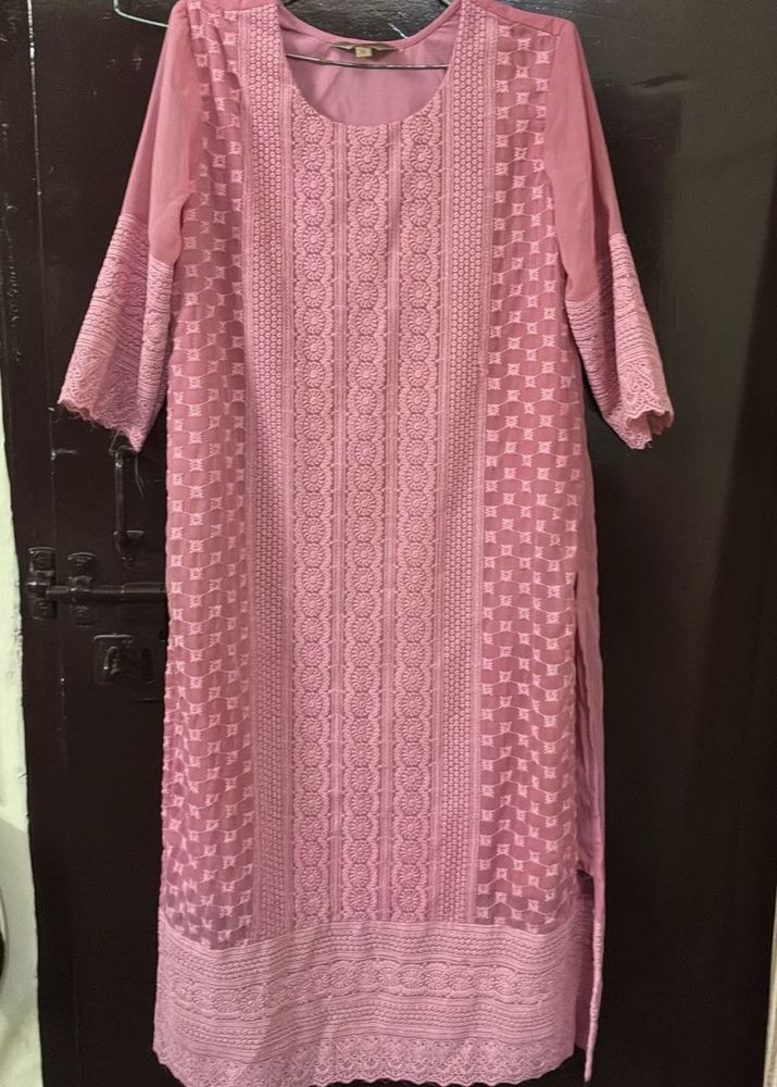 Elegant Pink Chikankari Kurta with palazzos