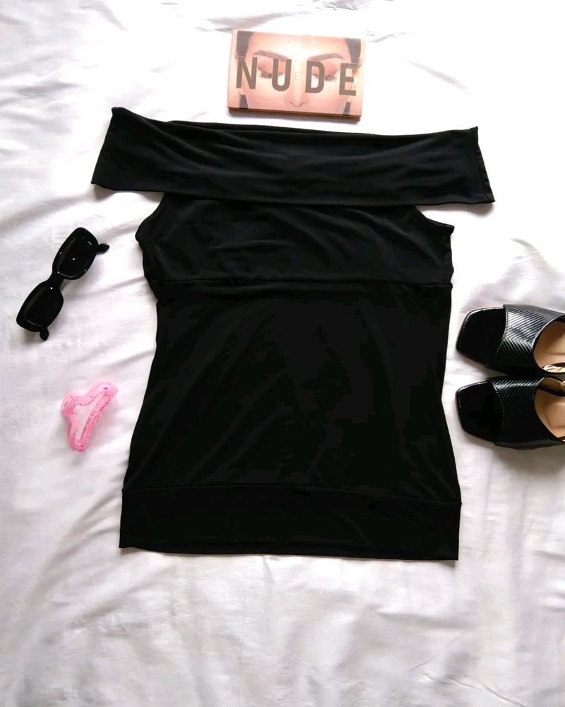Stylish Half Shoulder Black Top