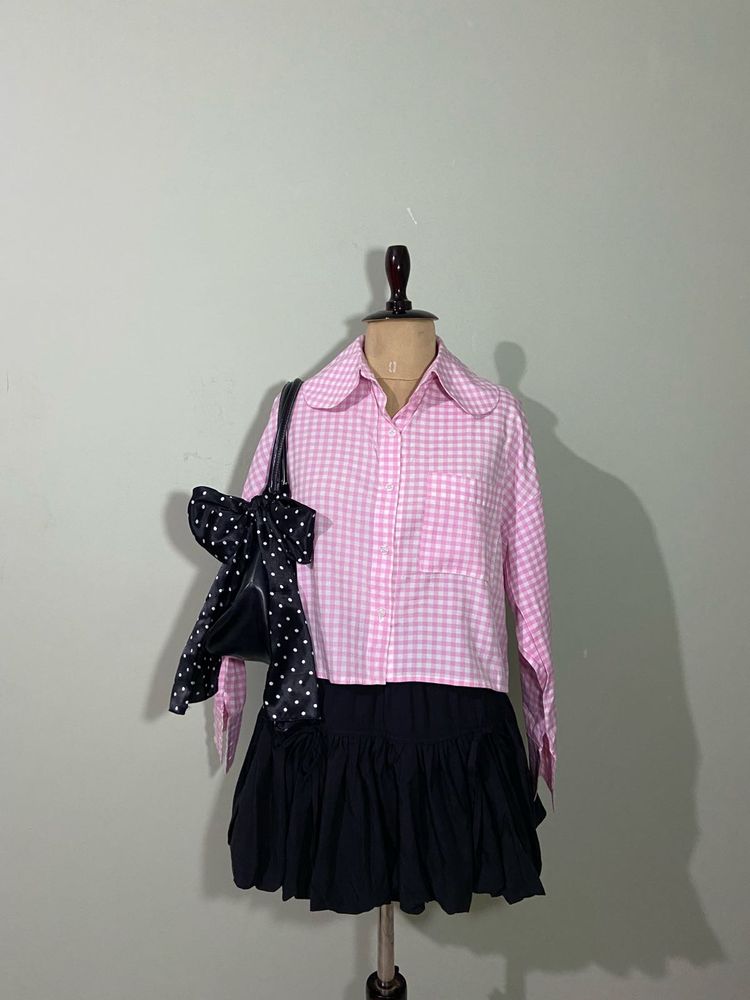 Pink Gingham Collared Shirt