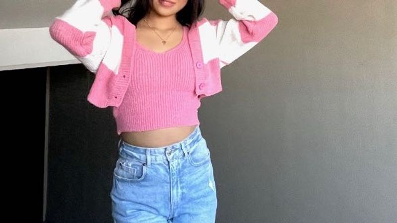 Pink &amp; White Knit Cardigan Set