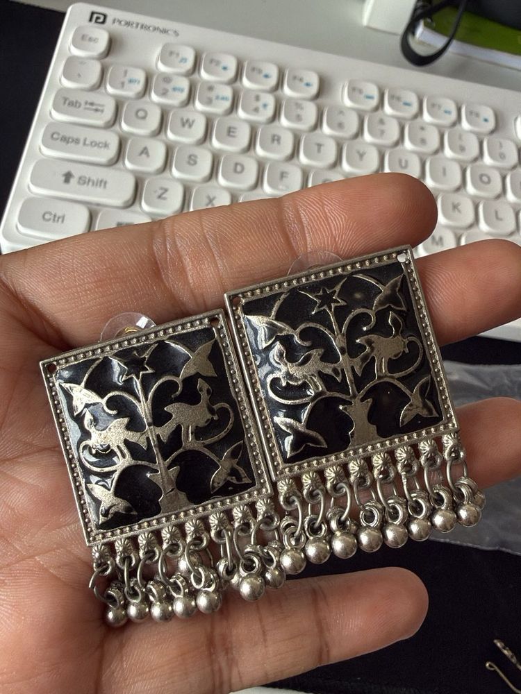 Exquisite Oxidized Silver Jhumka Earrings