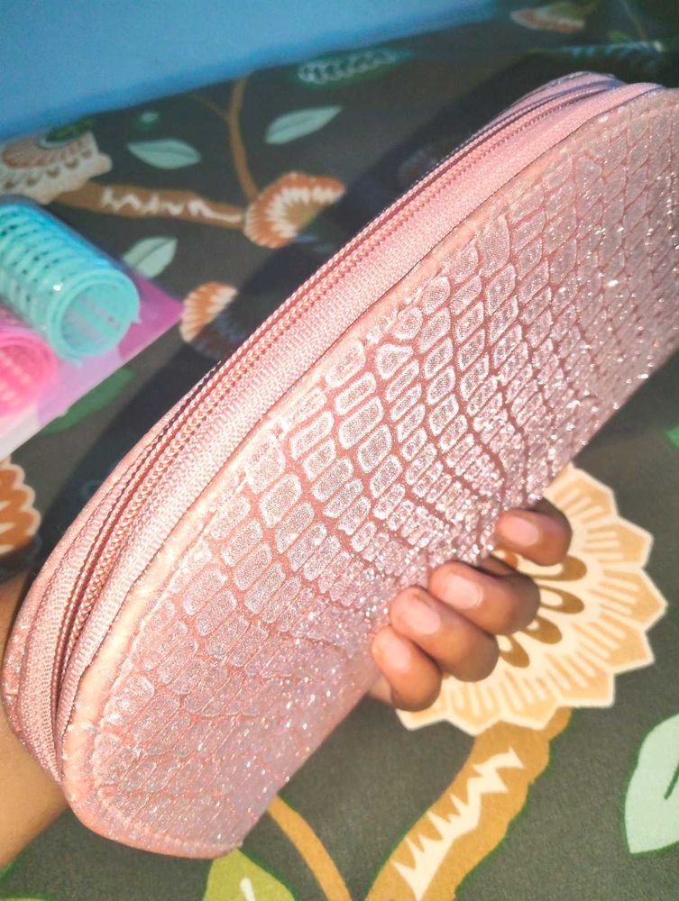 Pink Glitter Croc Texture Makeup &amp; Travel Pouch