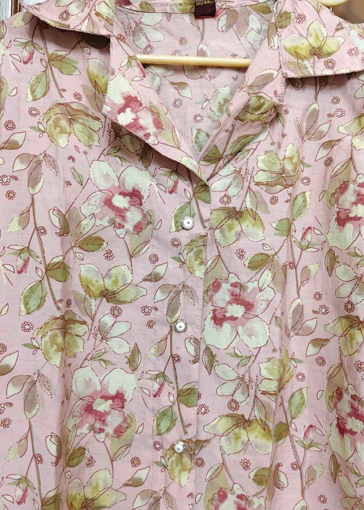 Pink Floral Print Cotton Blouse