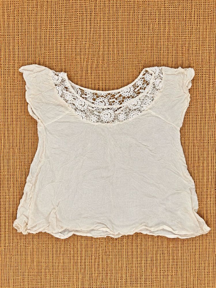 Forever 21 Boho Lace Trim Off-White Top