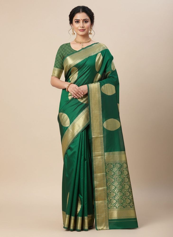 Elegant Green Saree with Gold Border