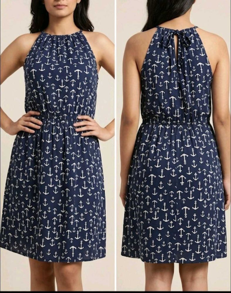 Navy Anchor Print Sleeveless Dress