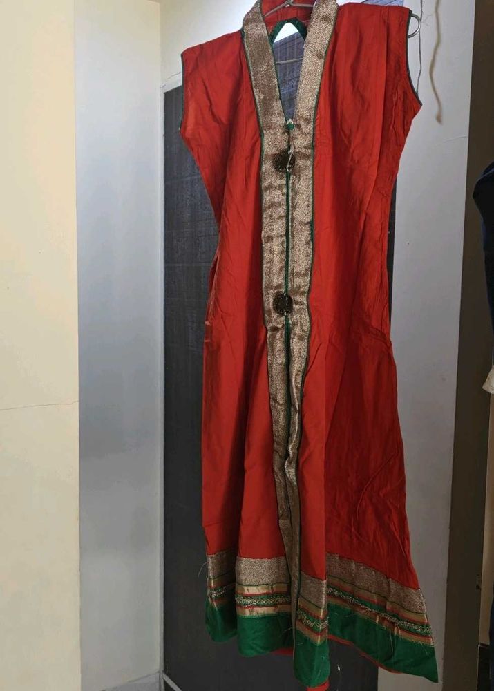 Elegant Red Kurta with Golden Border