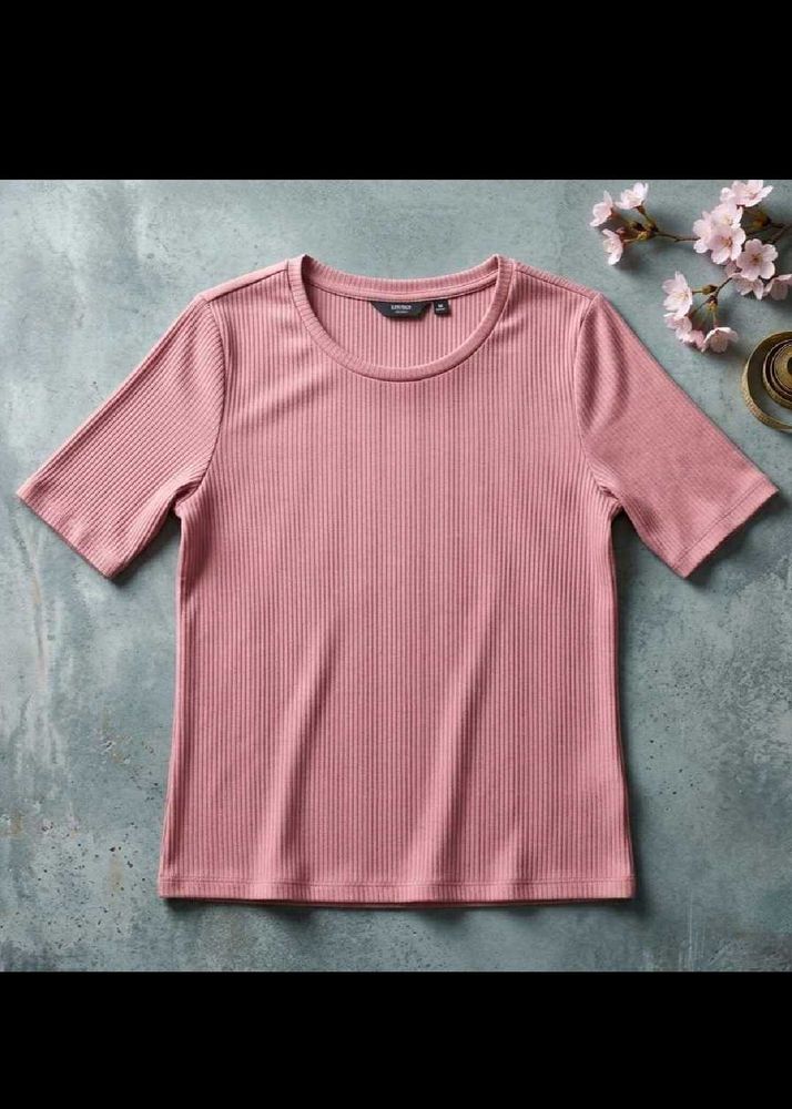 Ribbed Pink Short Sleeve Top