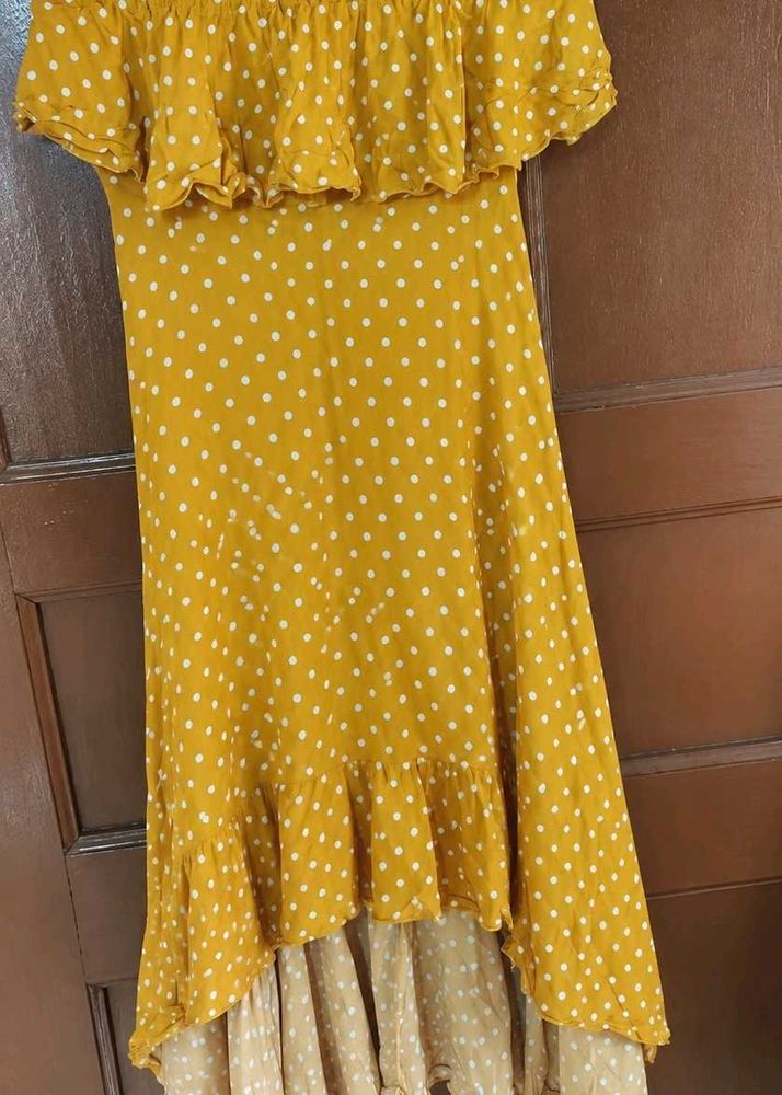 Yellow Polka Dot Off-Shoulder Dress