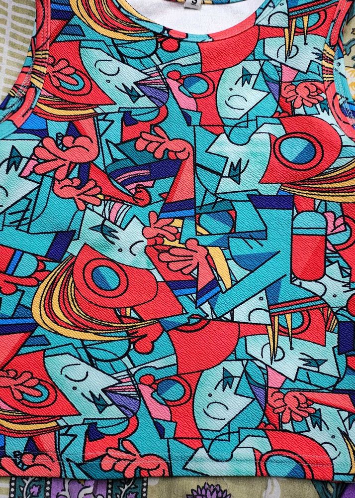 Vibrant Abstract Print Sleeveless Top