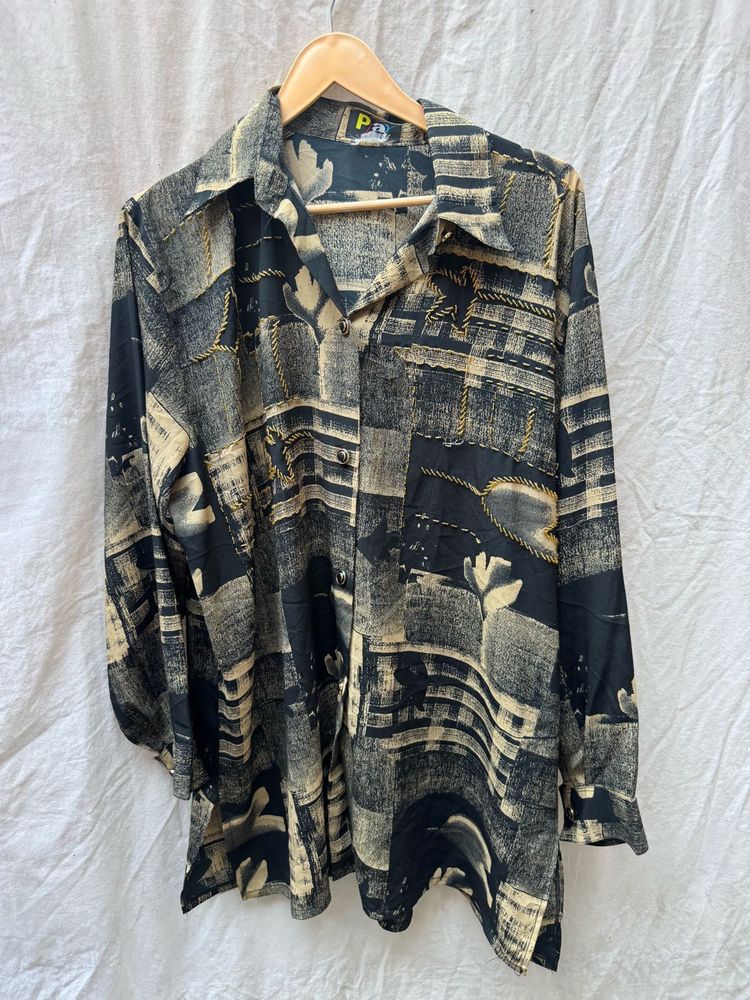 Abstract Print Button-Down Shirt