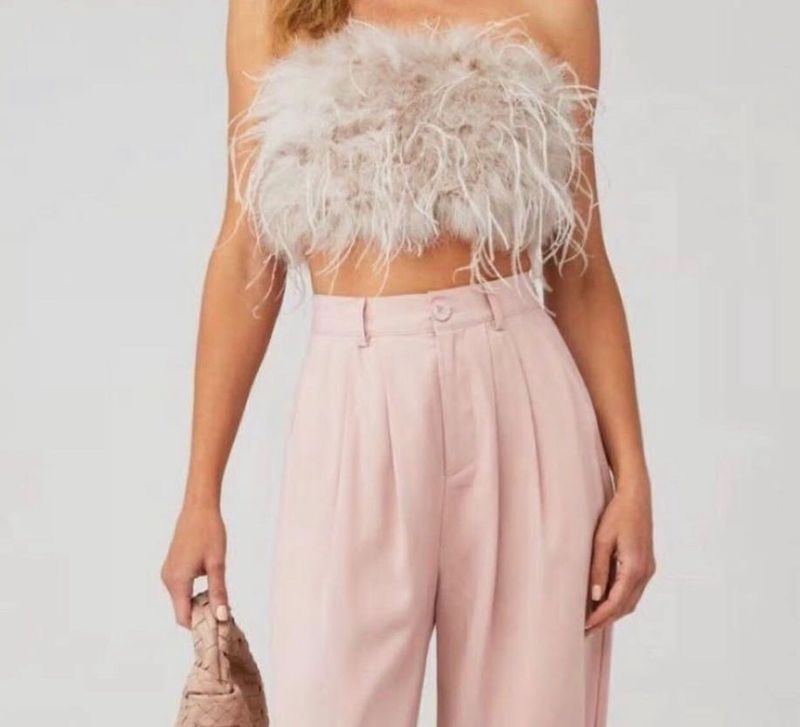 Feather Trim Tube Top