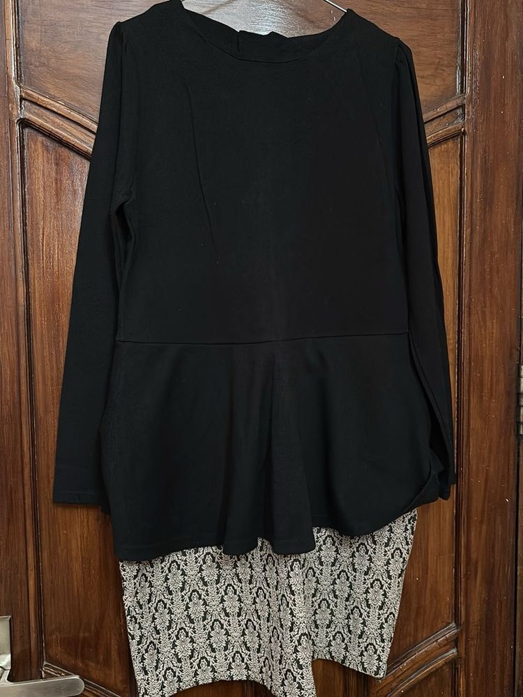 Black Peplum Top with Patterned Skirt