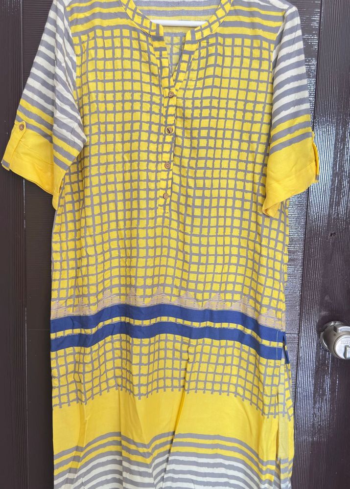 Yellow &amp; Grey Checked global desi Kurta
