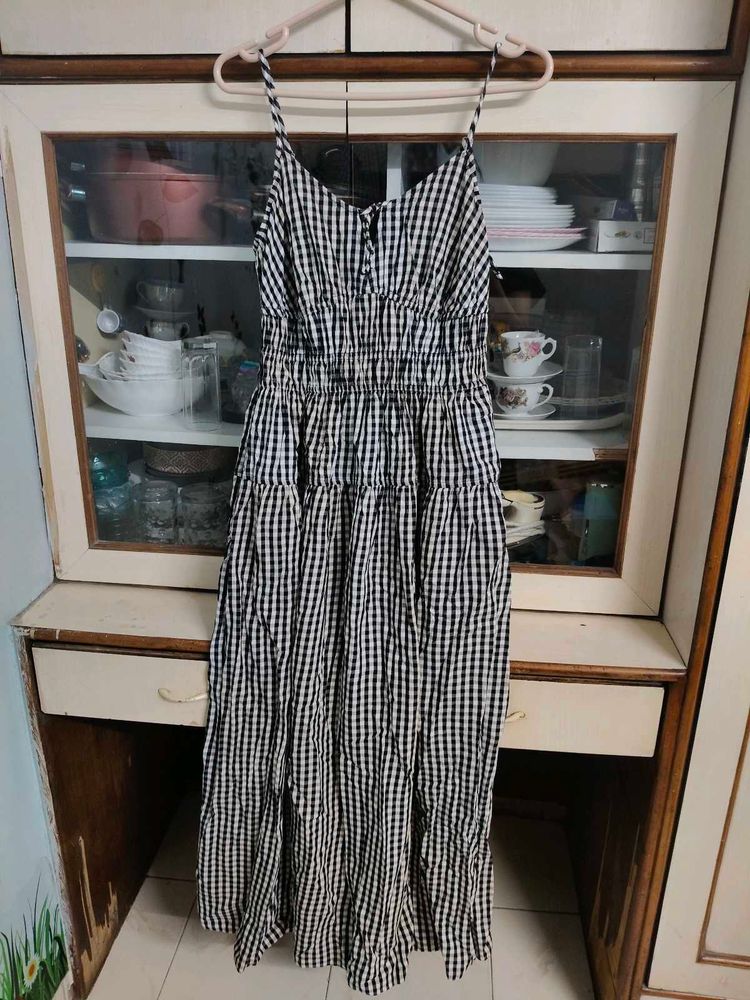 Black &amp; White Gingham Midi Dress
