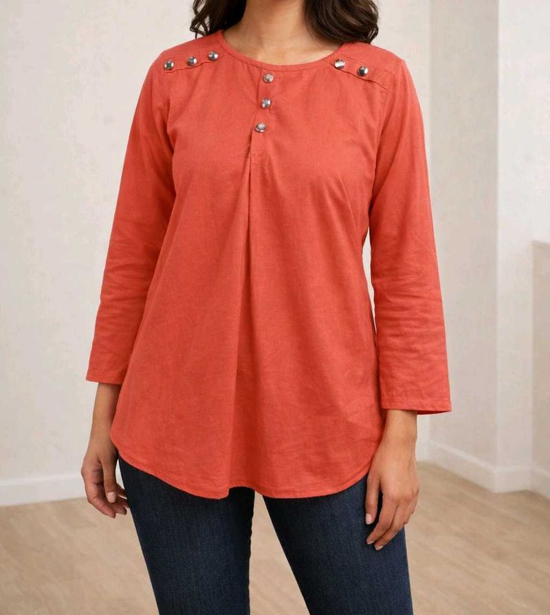Coral Button-Detail Top