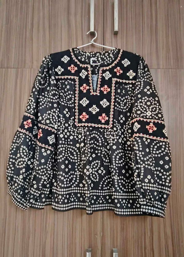 Black Bandhani Print Kurti
