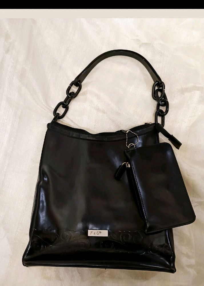F&amp;CO Black Patent Leather Tote Bag