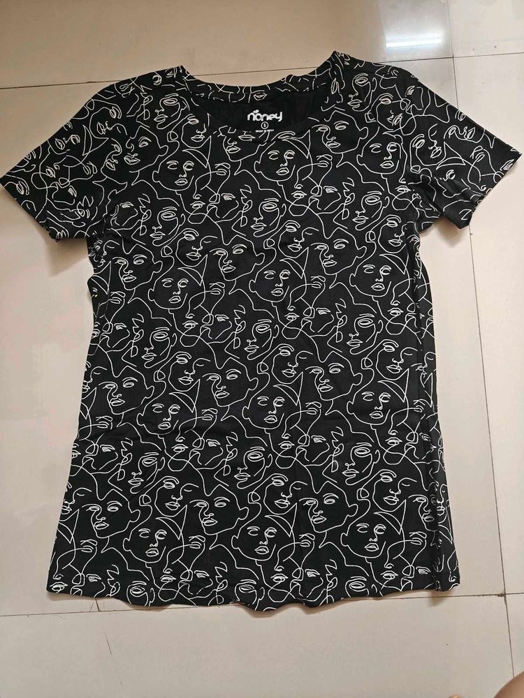 Black Abstract Face Print T-Shirt