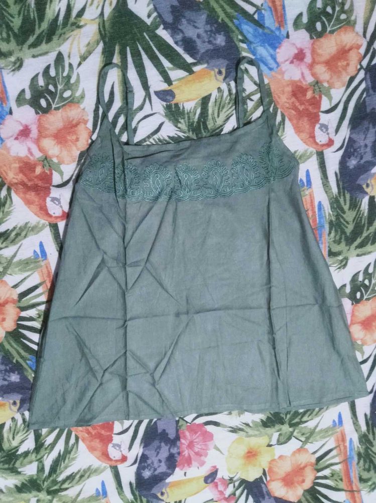 Green Lace Trim Cami Top