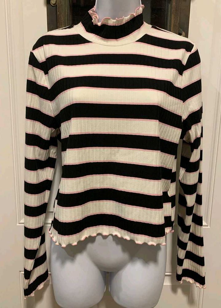 Striped Mock Neck Long Sleeve Top