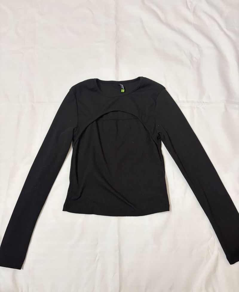 Black Long Sleeve Cut-Out Top