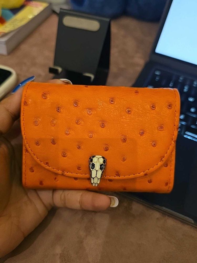 Orange Textured Wallet with Snake Clasp