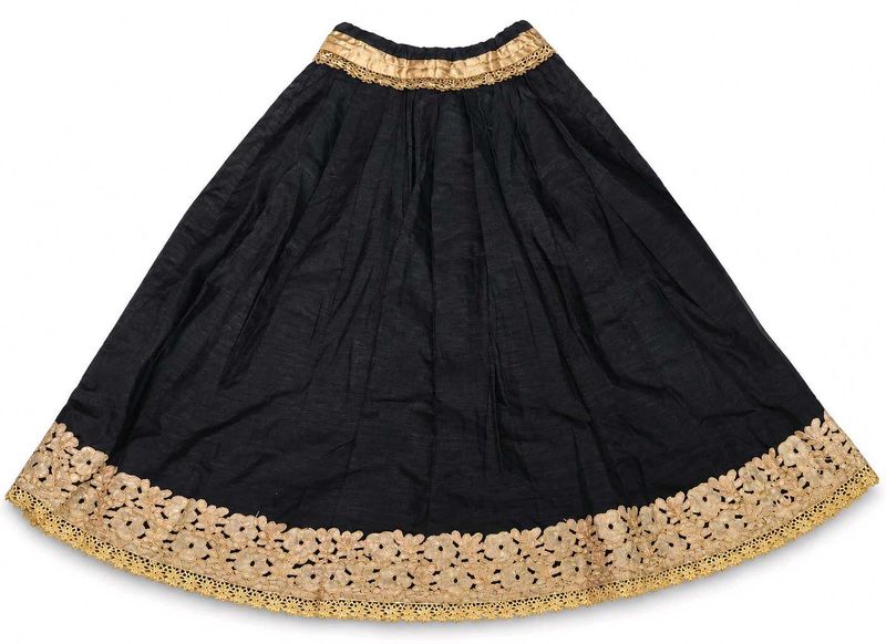 Black Ethnic Long Skirt with Golden Floral Lace Bo