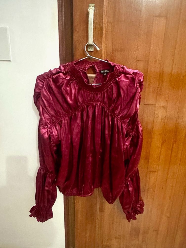 Chic Burgundy Satin Blouse
