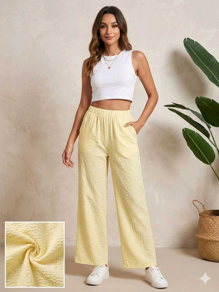 Light Yellow Textured Wide Leg Pants