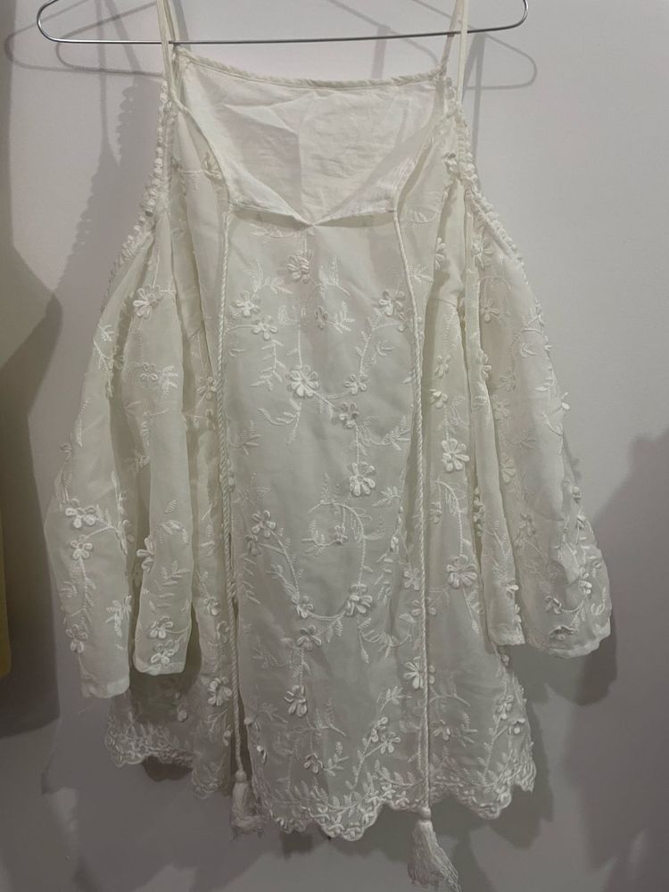 Boho Embroidered Cold Shoulder Dress
