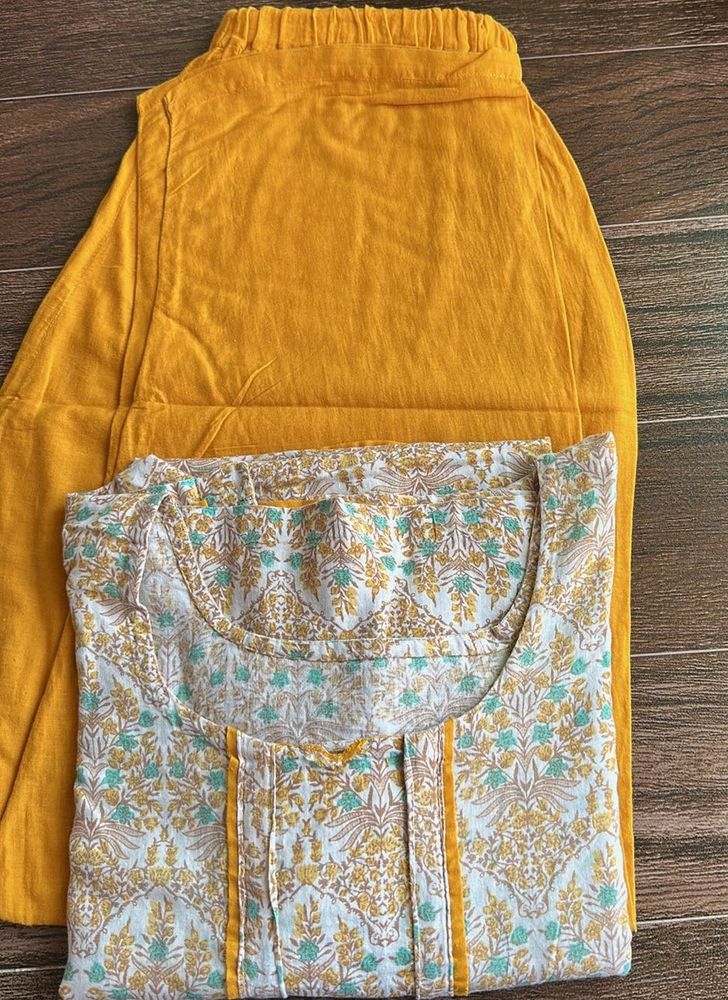 Printed Kurta with Yellow Palazzo Set