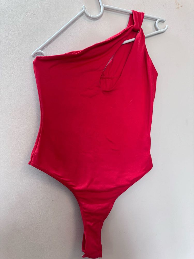 Red One-Shoulder Bodysuit
