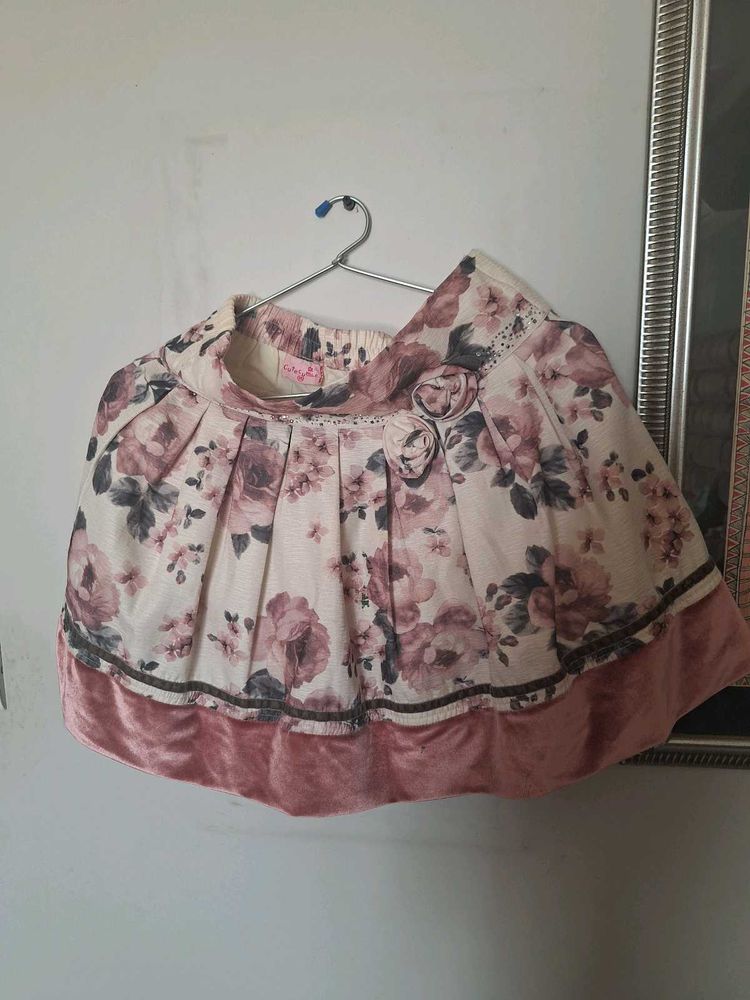 Floral Skirt with Velvet Hem