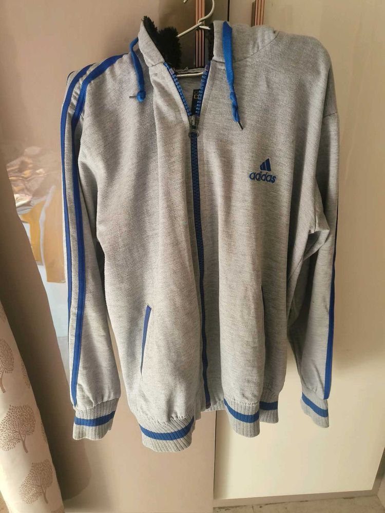 Adidas Gray &amp; Blue Striped Jacket