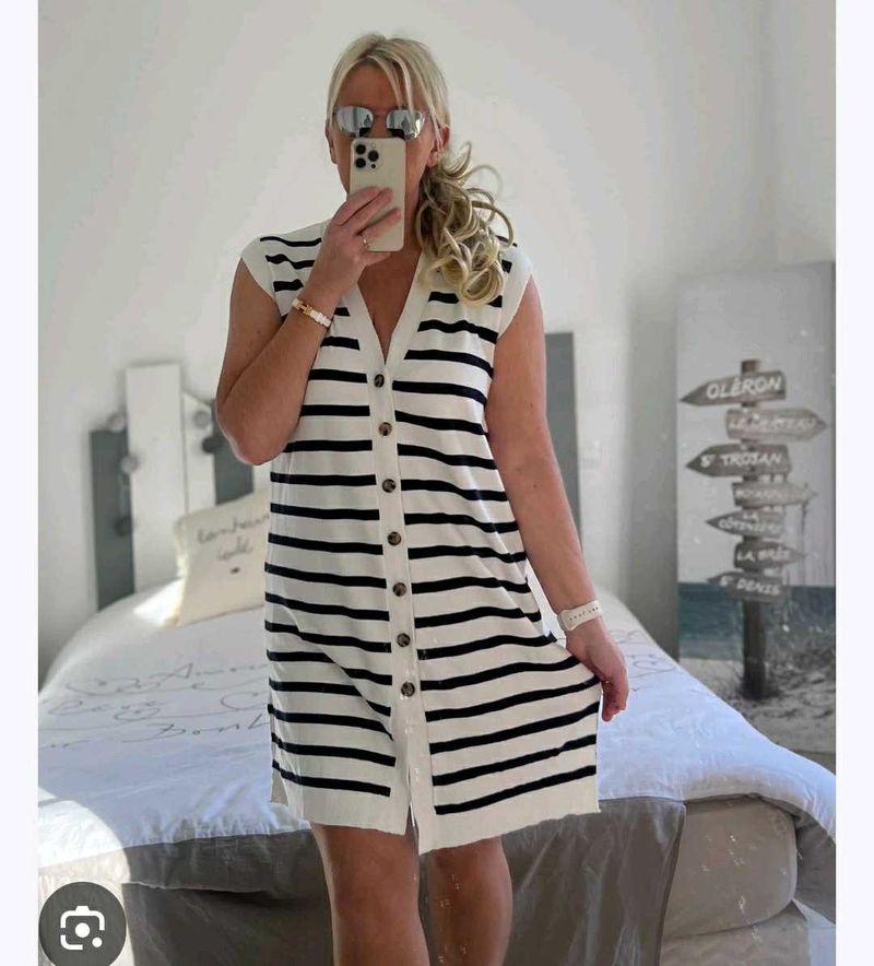 Shein Striped Button-Up Knit Dress