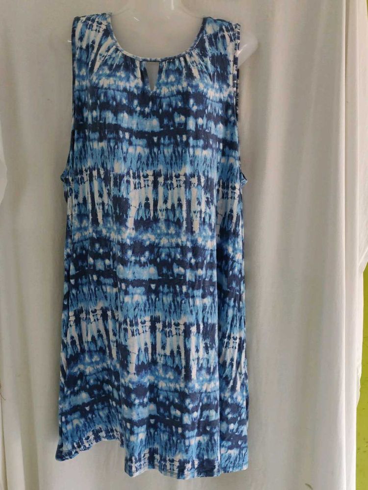 Terra&amp;sky Blue Tie-Dye Sleeveless Top
