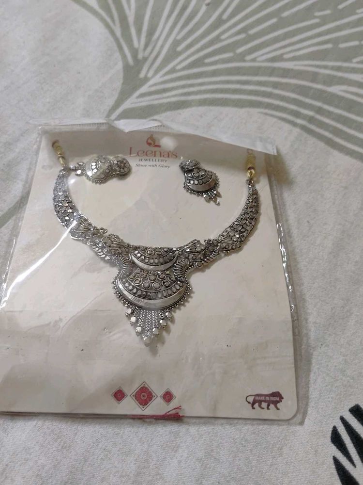 Elegant Silver Oxidized Necklace &amp; Earring Set