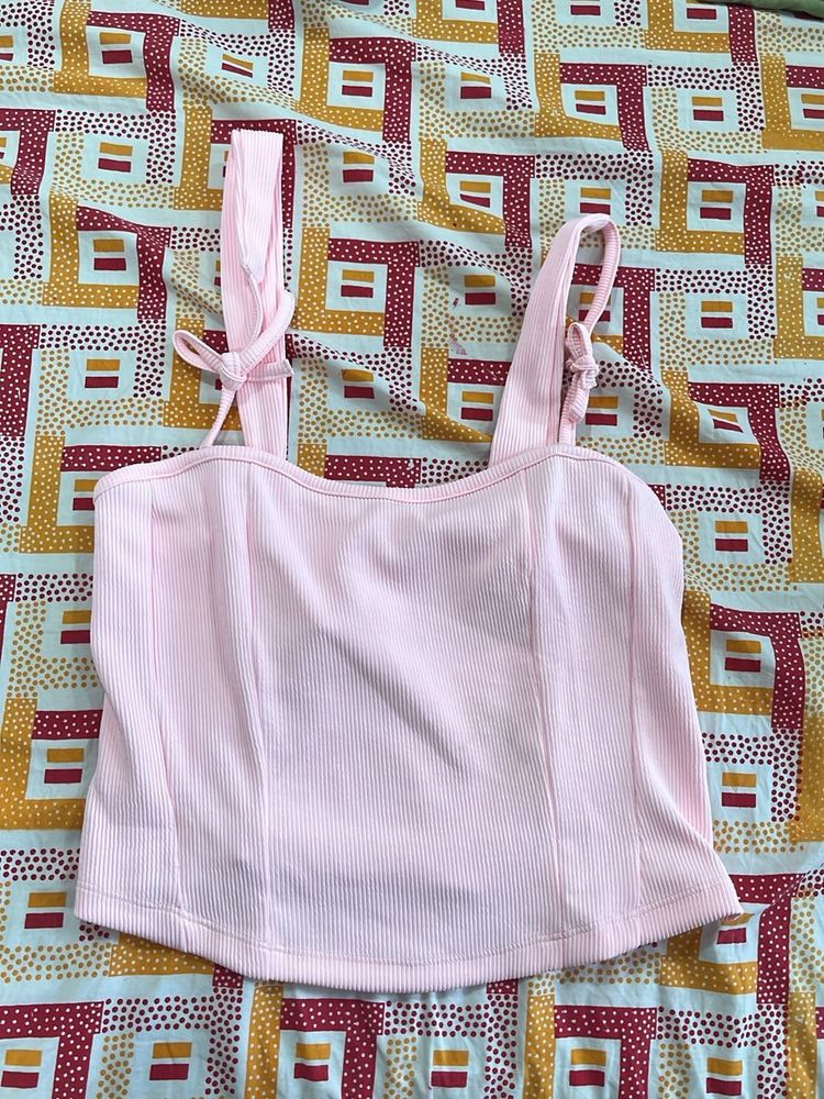 Pink Ribbed Crop Top