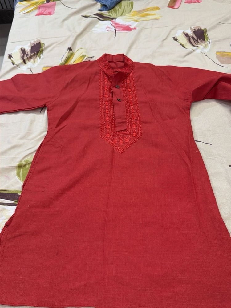 Red Embroidered Kurta