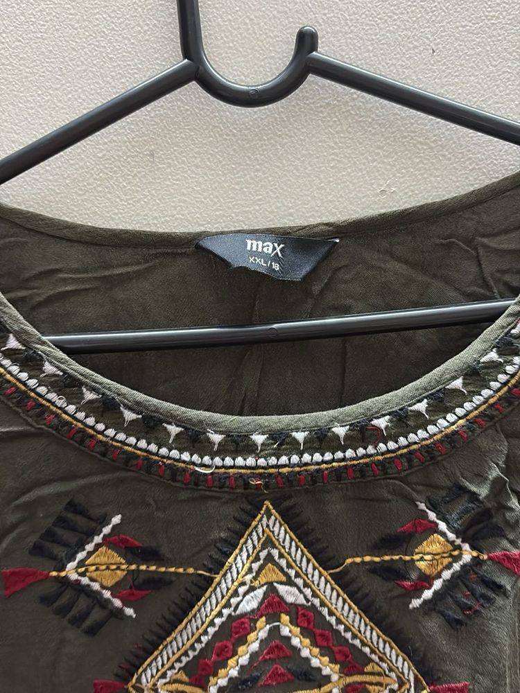Embroidered Olive Green Top