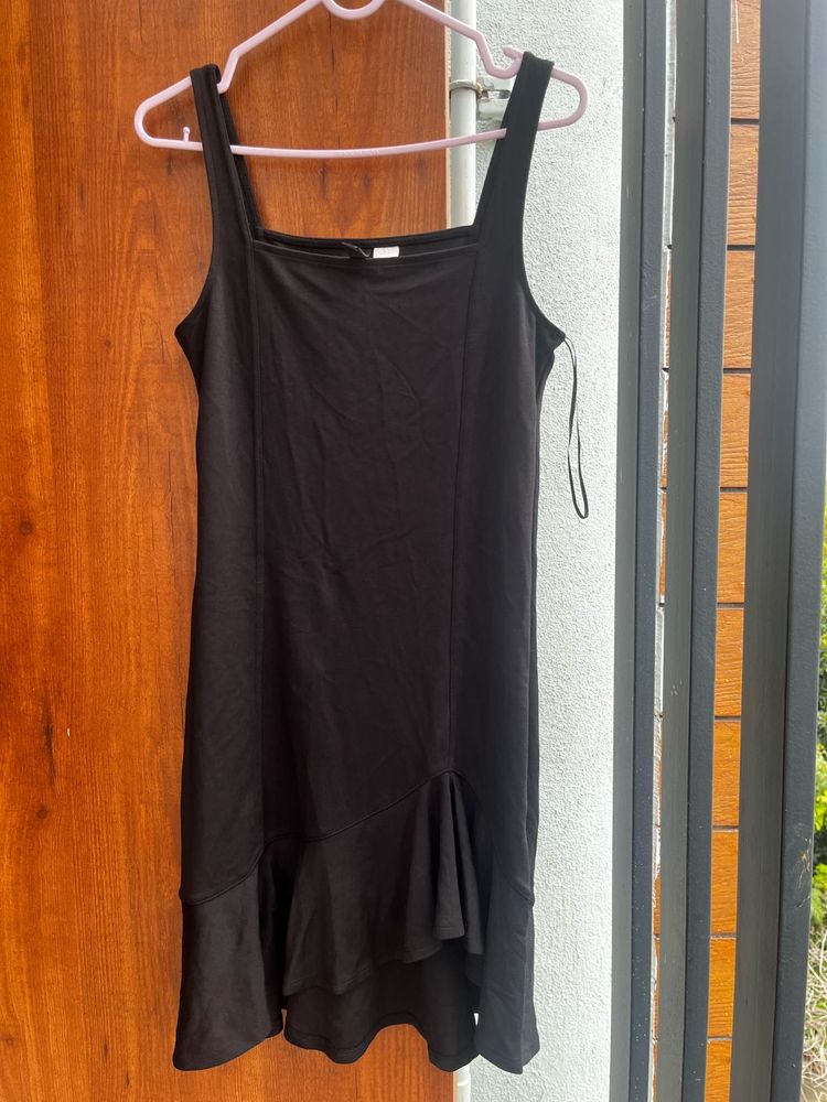 Black Square Neck Ruffle Dress